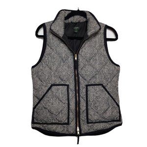 J. Crew Women's Full Zip Quilted Down Puffer Vest Size Small Gray Herringbone